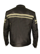 Mens Stripe Retro Genuine Leather Jacket